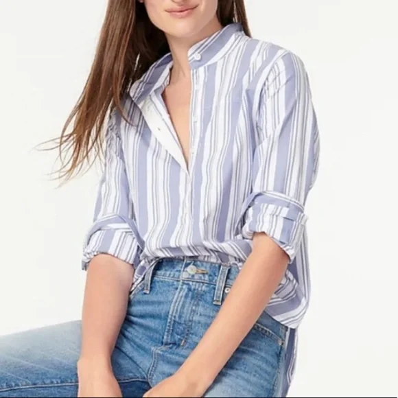 J.Crew Band-collar cotton poplin tunic - Picture 1 of 7